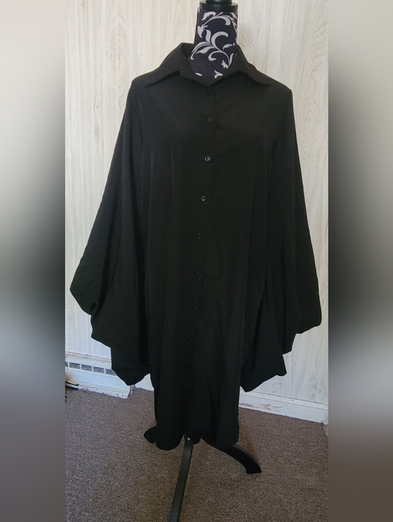 Dresses & Skirts - Women's Size L Black Batwing Buttondown Unique Shirt Dress Goth Emo Everyday